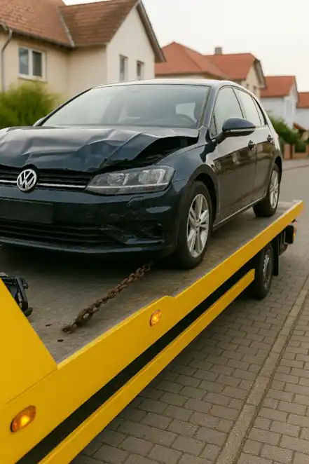 Defektes Auto wird im Rahmen des Autoankaufs in Dresden professionell abgeschleppt.